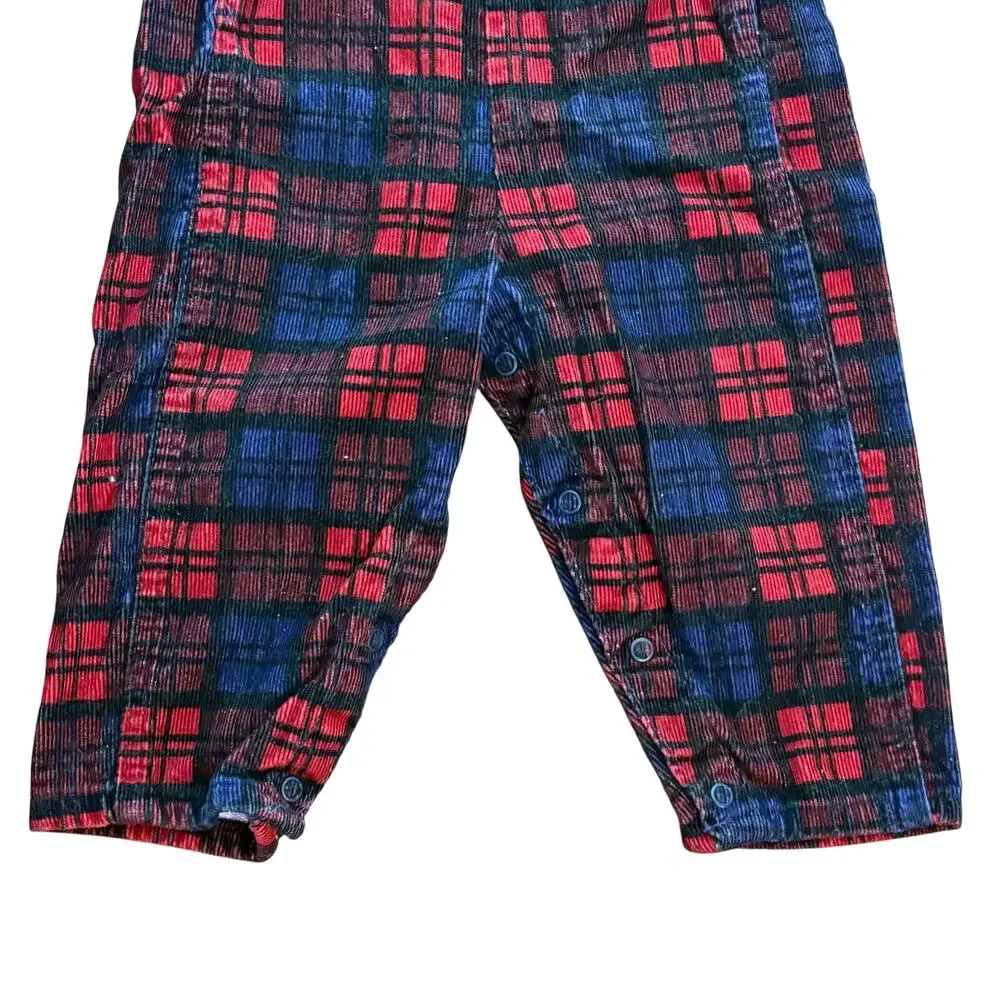 Oshkosh B'Gosh Baby Vintage Blue Red Plaid Overalls Size 18 Months Vestbak USA